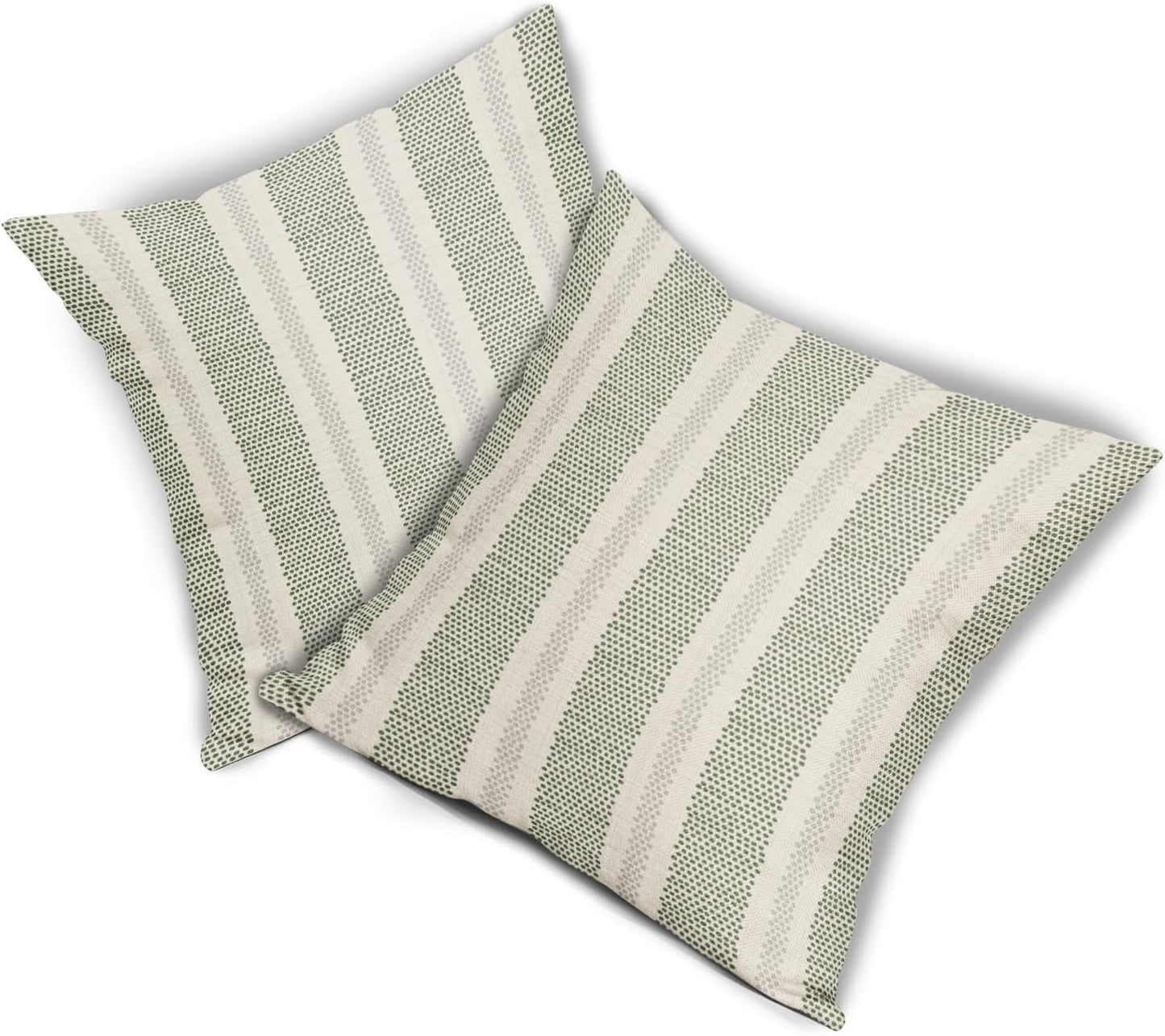 Sage Green Striped Pillow Covers 18x18 Inch Set of 2 Grey Cream Stripe Polka Dots Modern Boho Pattern Decorative Throw Pillowcases Outdoor Neutral Cushion Cases Decor for Sofa Couch Bed