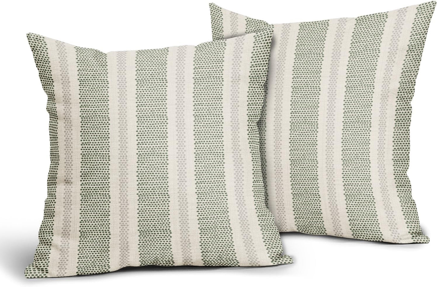Sage Green Striped Pillow Covers 18x18 Inch Set of 2 Grey Cream Stripe Polka Dots Modern Boho Pattern Decorative Throw Pillowcases Outdoor Neutral Cushion Cases Decor for Sofa Couch Bed