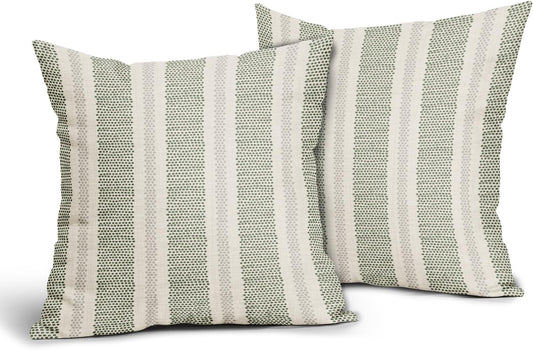 Sage Green Striped Pillow Covers 18x18 Inch Set of 2 Grey Cream Stripe Polka Dots Modern Boho Pattern Decorative Throw Pillowcases Outdoor Neutral Cushion Cases Decor for Sofa Couch Bed