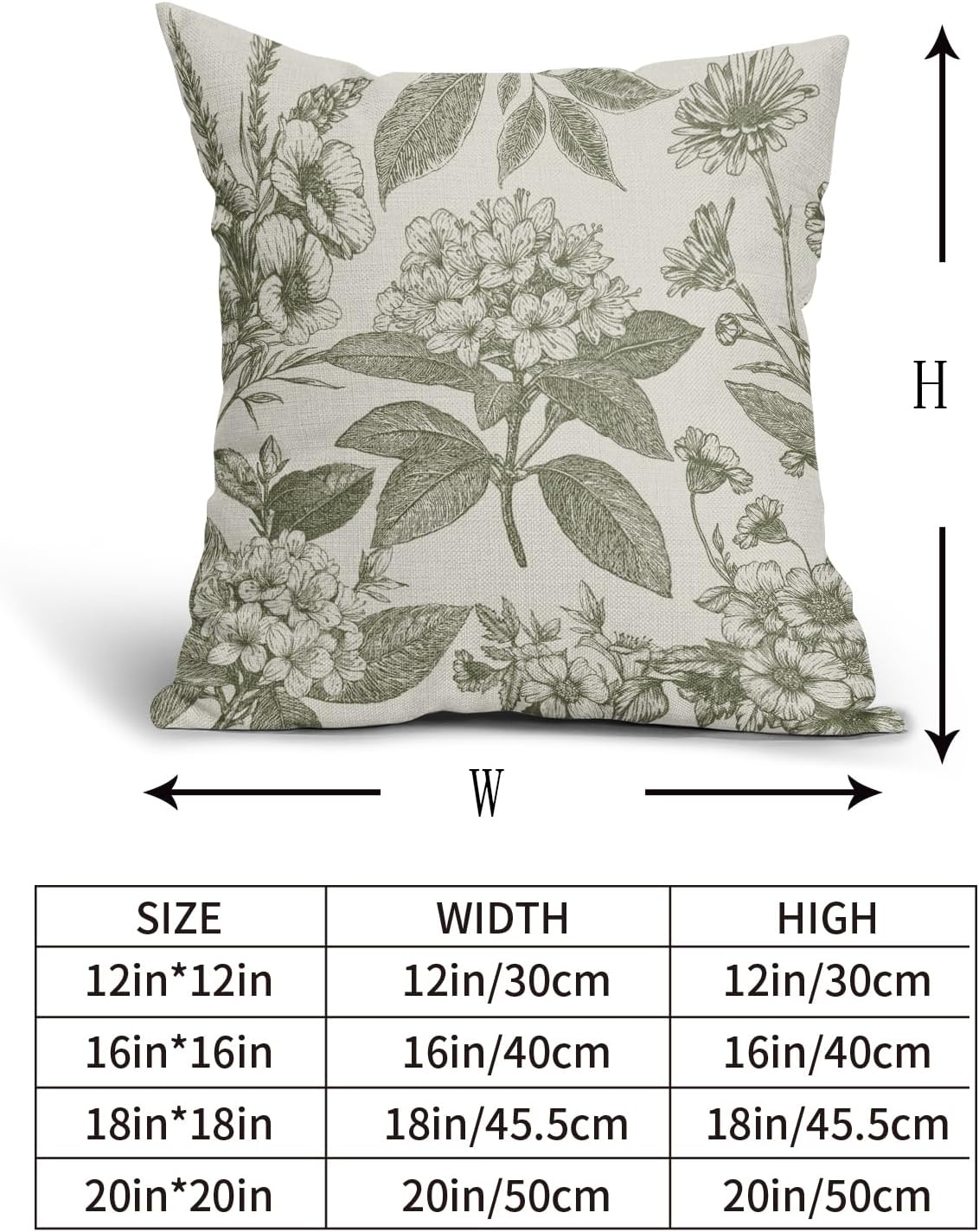 Sage Green Floral Pillow Covers 18x18 Inch Set of 2 Spring Flower Pattern Print Vintage Decorative Throw Pillowcases Neutral Seasonal Outdoor Rustic Farmhouse Cushion Cases Decor for Sofa Couch Bed