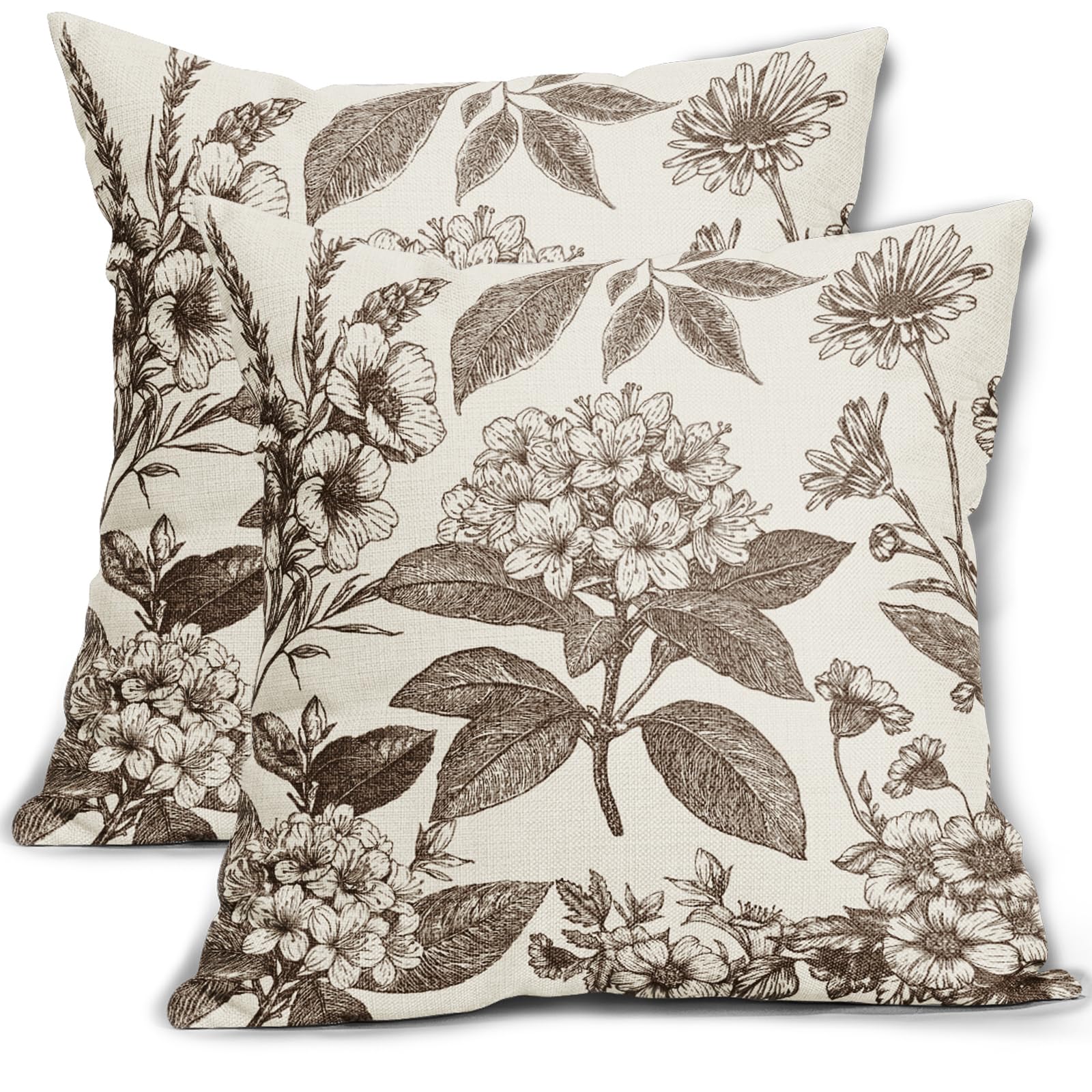 Sage Green Floral Pillow Covers 18x18 Inch Set of 2 Spring Flower Pattern Print Vintage Decorative Throw Pillowcases Neutral Seasonal Outdoor Rustic Farmhouse Cushion Cases Decor for Sofa Couch Bed