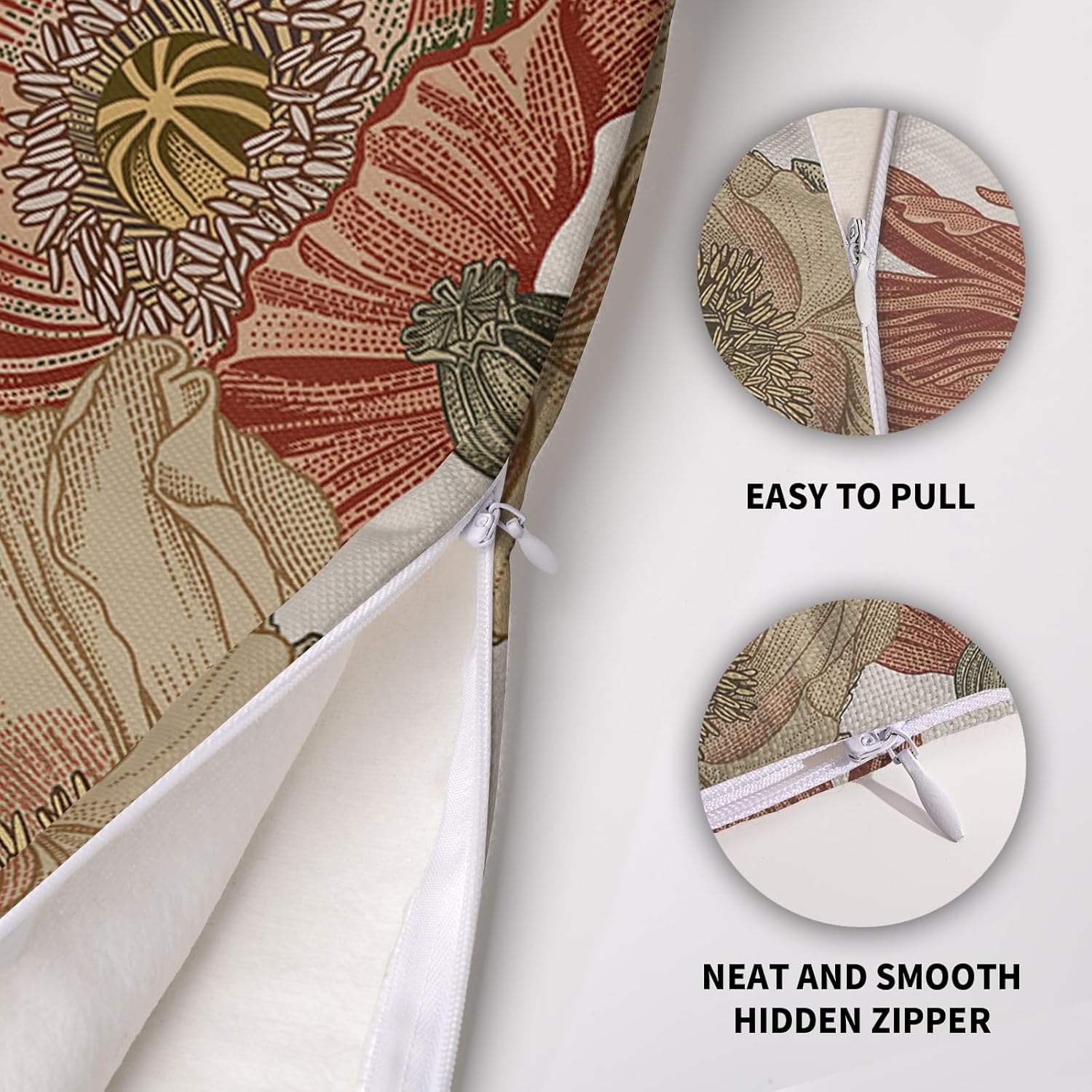 Vintage Floral Pillow Covers 20x20 Inch Set of 2, Brown Rust Colored Flowers Botanical Decorative Throw Pillow Cases Cushion Covers Rustic Decoration Gift Farmhouse Sofa Couch Bed Decor