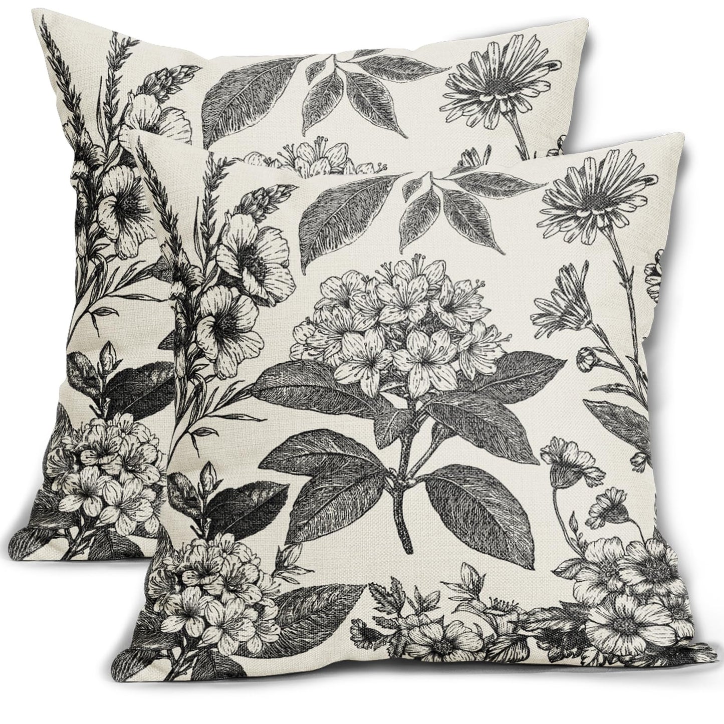 Sage Green Floral Pillow Covers 18x18 Inch Set of 2 Spring Flower Pattern Print Vintage Decorative Throw Pillowcases Neutral Seasonal Outdoor Rustic Farmhouse Cushion Cases Decor for Sofa Couch Bed