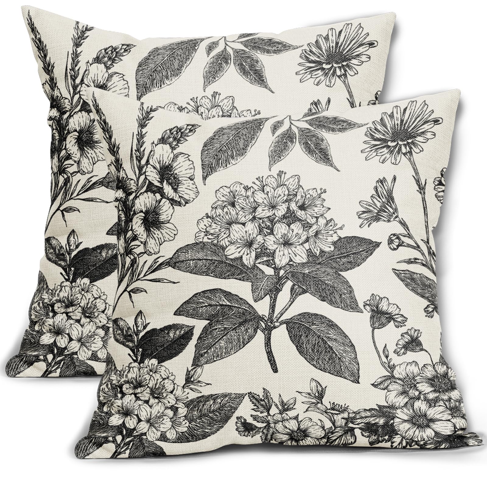 Sage Green Floral Pillow Covers 18x18 Inch Set of 2 Spring Flower Pattern Print Vintage Decorative Throw Pillowcases Neutral Seasonal Outdoor Rustic Farmhouse Cushion Cases Decor for Sofa Couch Bed