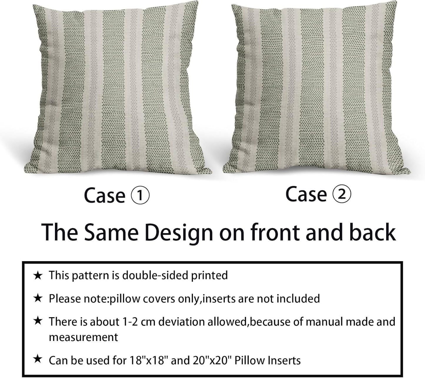 Sage Green Striped Pillow Covers 18x18 Inch Set of 2 Grey Cream Stripe Polka Dots Modern Boho Pattern Decorative Throw Pillowcases Outdoor Neutral Cushion Cases Decor for Sofa Couch Bed