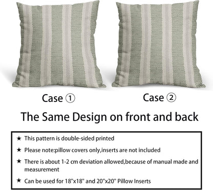 Sage Green Striped Pillow Covers 18x18 Inch Set of 2 Grey Cream Stripe Polka Dots Modern Boho Pattern Decorative Throw Pillowcases Outdoor Neutral Cushion Cases Decor for Sofa Couch Bed