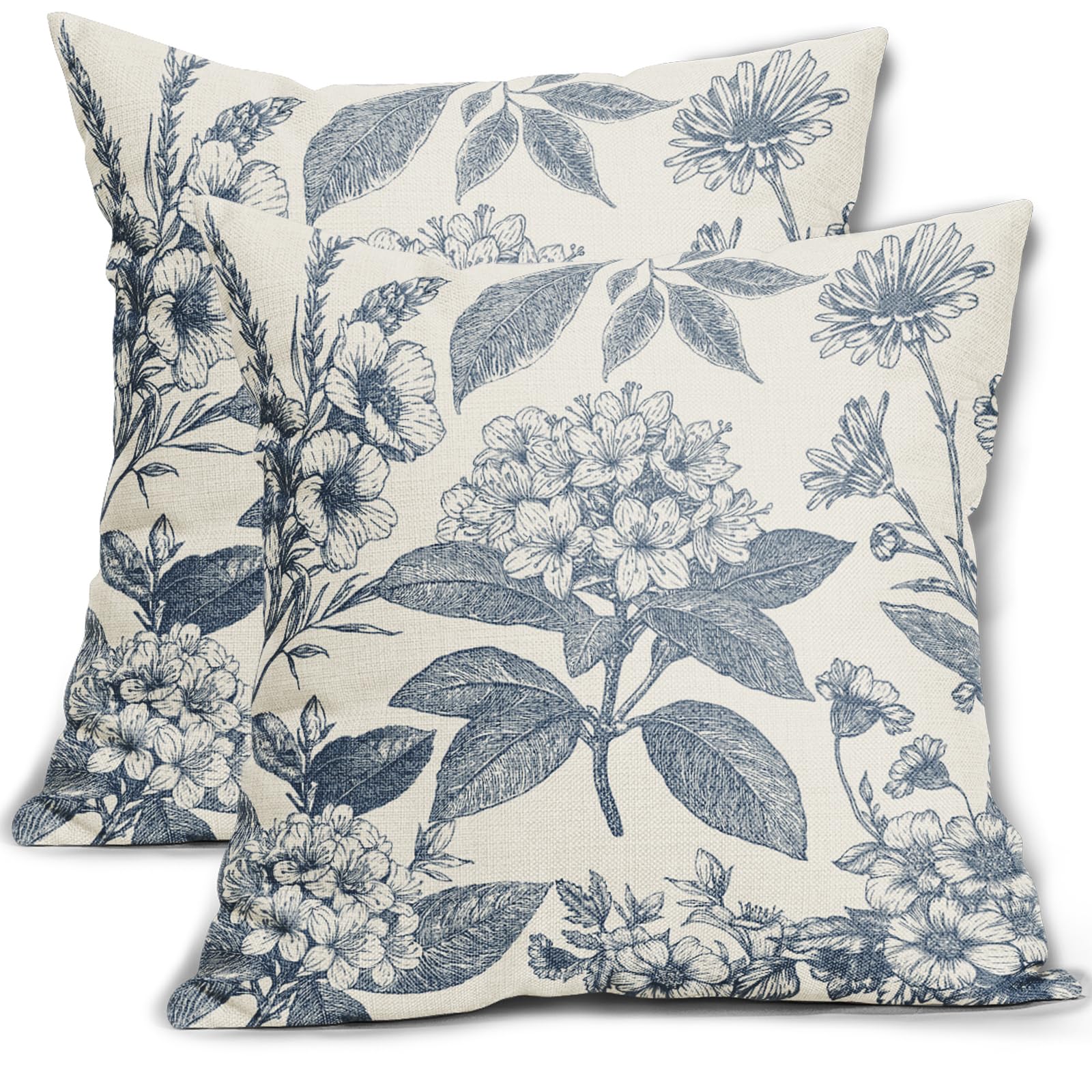Sage Green Floral Pillow Covers 18x18 Inch Set of 2 Spring Flower Pattern Print Vintage Decorative Throw Pillowcases Neutral Seasonal Outdoor Rustic Farmhouse Cushion Cases Decor for Sofa Couch Bed