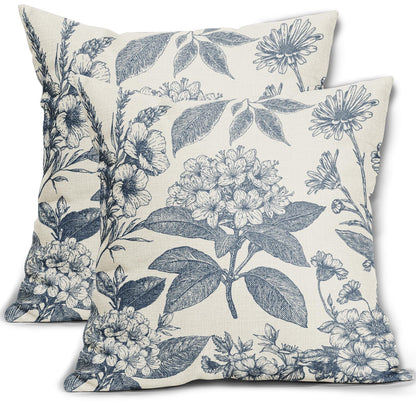 Sage Green Floral Pillow Covers 18x18 Inch Set of 2 Spring Flower Pattern Print Vintage Decorative Throw Pillowcases Neutral Seasonal Outdoor Rustic Farmhouse Cushion Cases Decor for Sofa Couch Bed