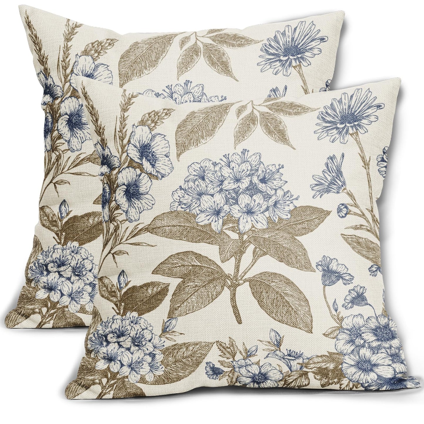 Sage Green Floral Pillow Covers 18x18 Inch Set of 2 Spring Flower Pattern Print Vintage Decorative Throw Pillowcases Neutral Seasonal Outdoor Rustic Farmhouse Cushion Cases Decor for Sofa Couch Bed