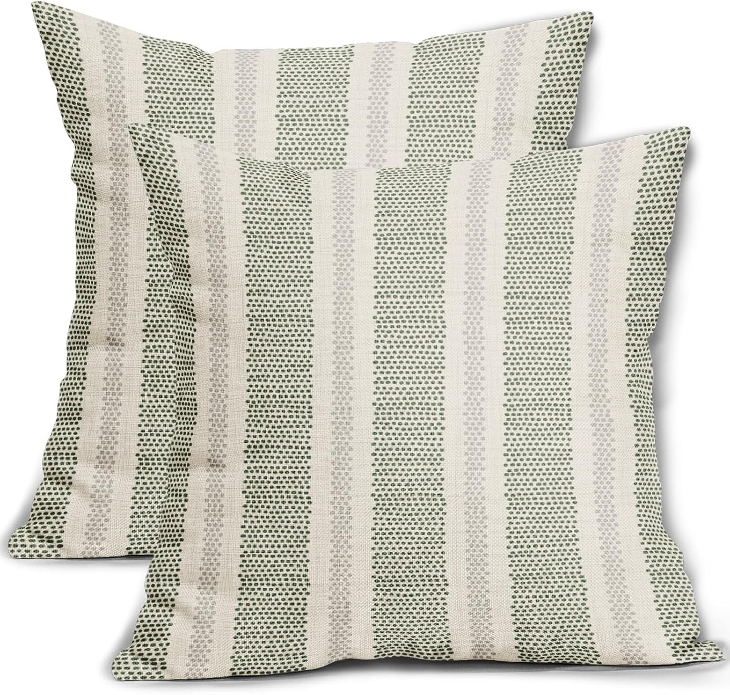 Sage Green Striped Pillow Covers 18x18 Inch Set of 2 Grey Cream Stripe Polka Dots Modern Boho Pattern Decorative Throw Pillowcases Outdoor Neutral Cushion Cases Decor for Sofa Couch Bed