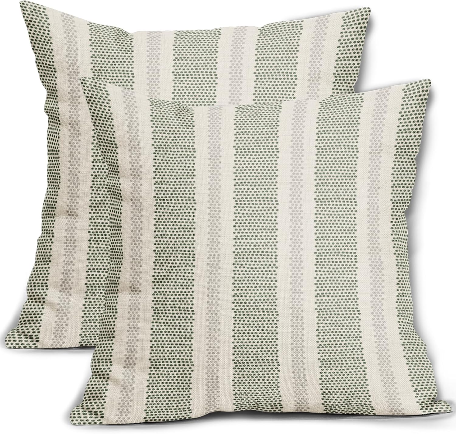 Sage Green Striped Pillow Covers 18x18 Inch Set of 2 Grey Cream Stripe Polka Dots Modern Boho Pattern Decorative Throw Pillowcases Outdoor Neutral Cushion Cases Decor for Sofa Couch Bed