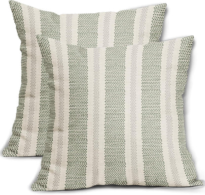 Sage Green Striped Pillow Covers 18x18 Inch Set of 2 Grey Cream Stripe Polka Dots Modern Boho Pattern Decorative Throw Pillowcases Outdoor Neutral Cushion Cases Decor for Sofa Couch Bed