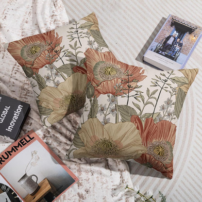 Vintage Floral Pillow Covers 20x20 Inch Set of 2, Brown Rust Colored Flowers Botanical Decorative Throw Pillow Cases Cushion Covers Rustic Decoration Gift Farmhouse Sofa Couch Bed Decor
